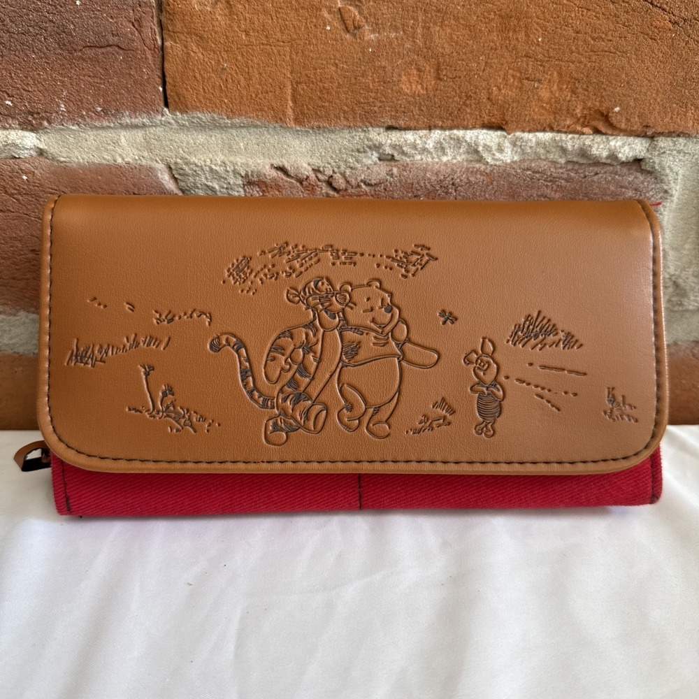 Winnie The Pooh Long Wallet Tigger Piglet Disney Vegan Leather Jean Red Wallet
